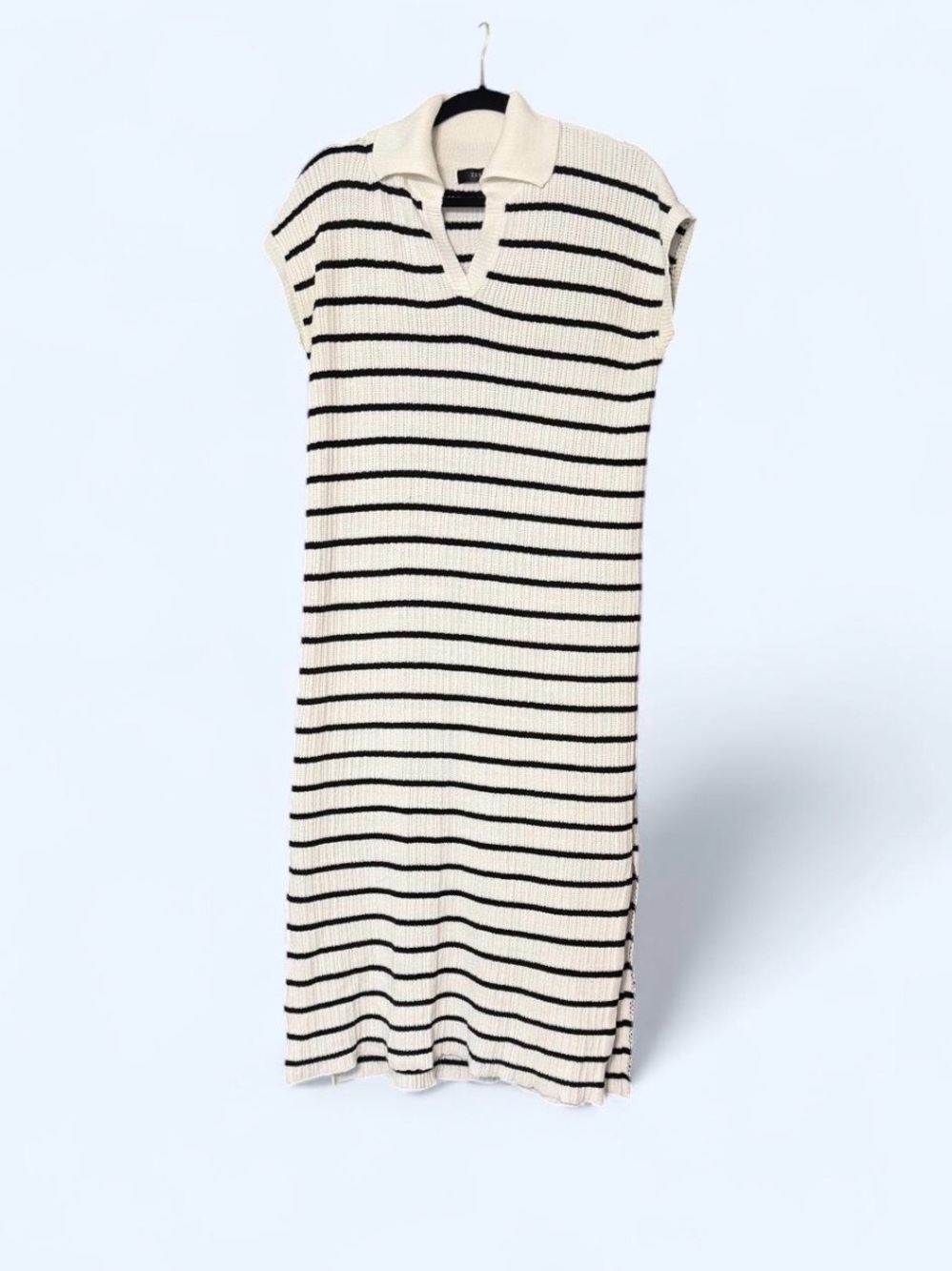 Dress sweater dress midi Sleeveless Collared Stripe Knit Dress cap sleeve large